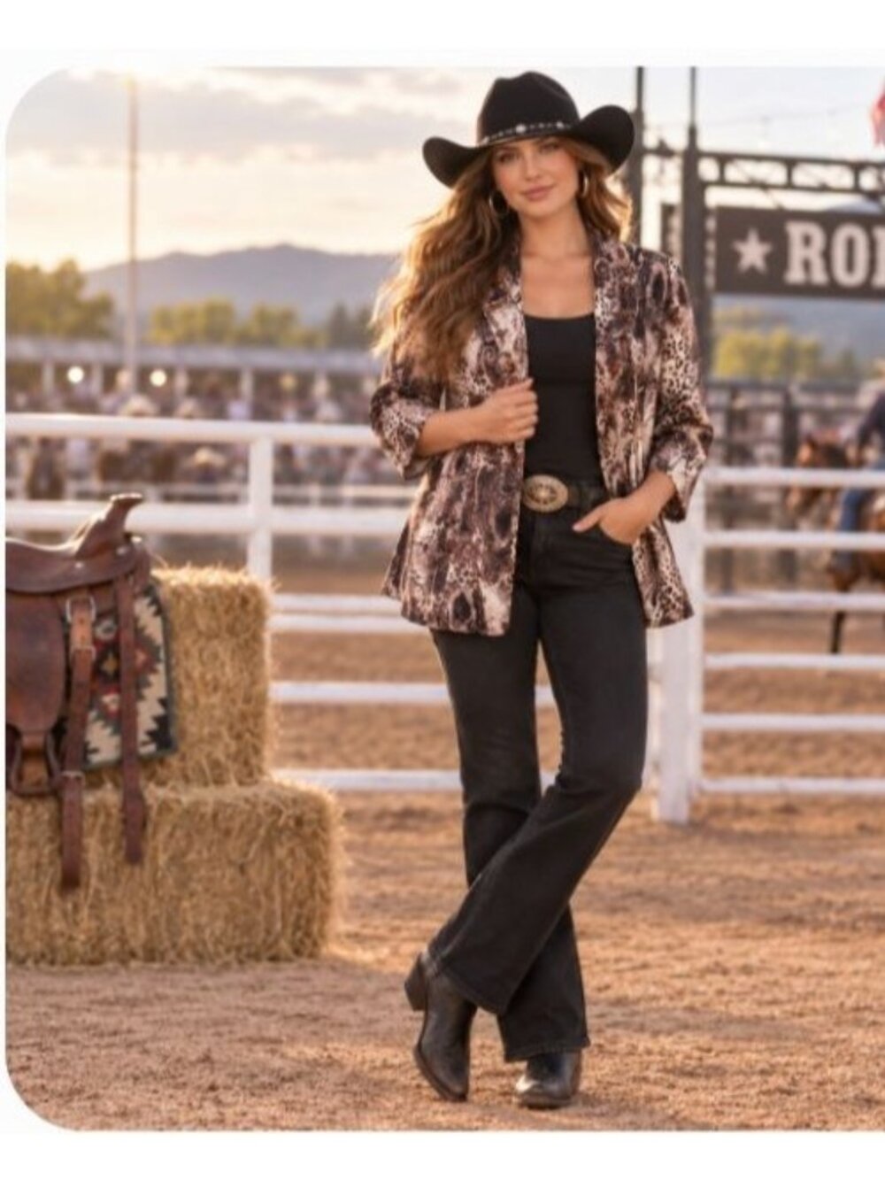 New Directions Woman 1X Brown Leopard Paisley Embellished Jacket Western Rodeo